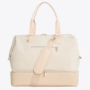 BEIS Large Weekender Cream and Tan Two-Tone Travel Tote with Removable Strap